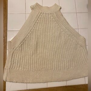Soft white/cream large Wilfred Le Fou (Aritzia) knit high-neck, cropped tank.